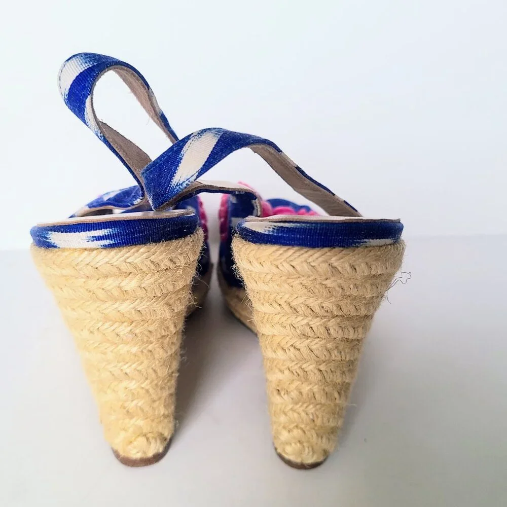 Oscar De La Renta Blue/White Print Slingback Espadrille Wedge Sandal Heels EU 40 - Picture 4 of 9